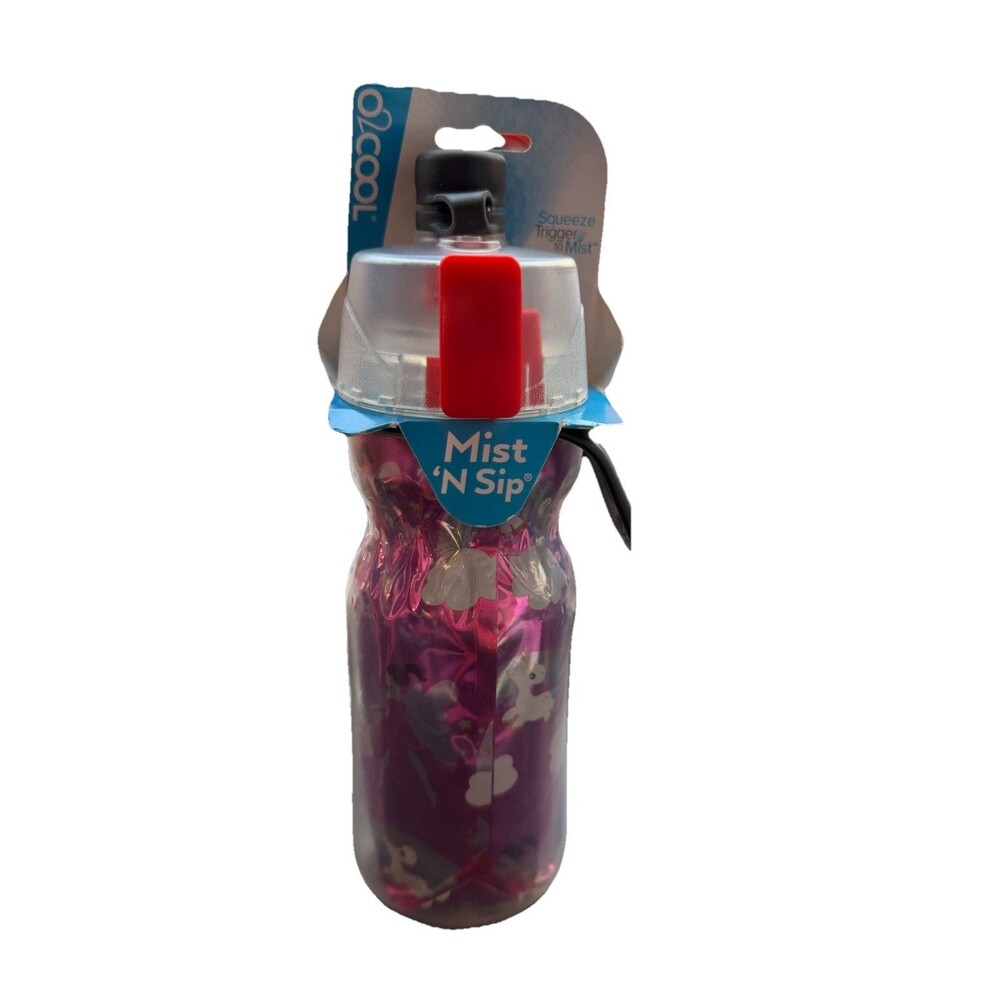 02cool Kids Sip And Mist Water Bottle with Unicorns And Rainbows 12 ounce